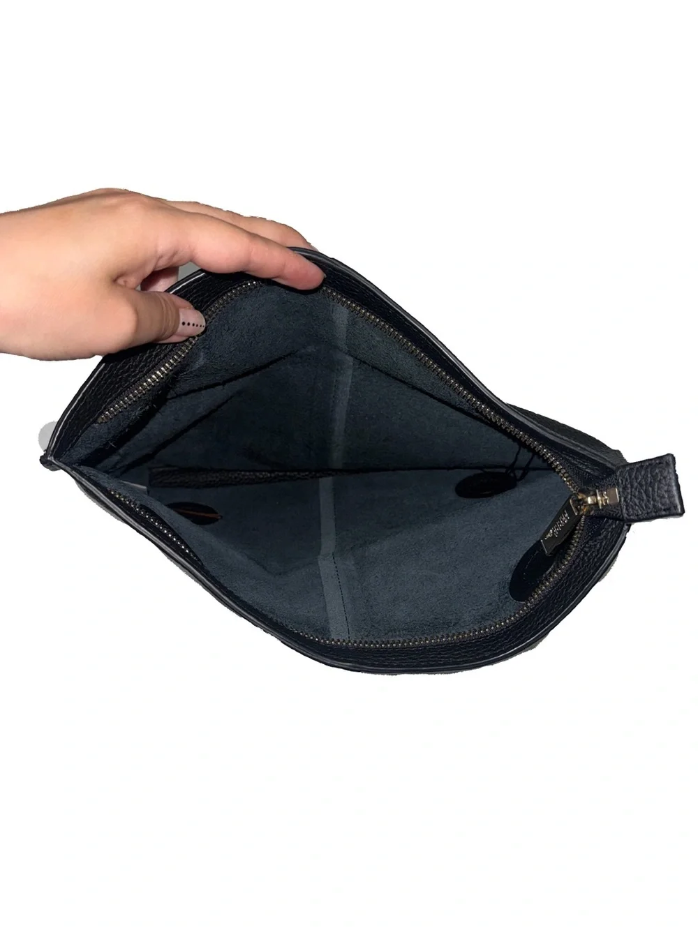 Ferre Milano Black Pebbled Leather Foldover Clutch Bag